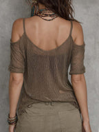 Relaxed Statement Sheer Mesh Off-Shoulder Top