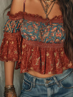Boho Chic Cold-Shoulder Smocked Blouse