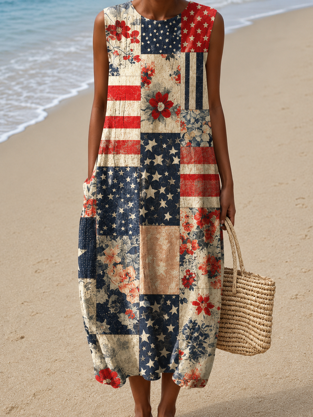 Nicole - Women's Sleeveless Printed Midi Casual Dress