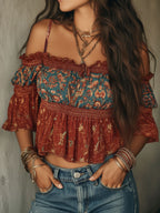 Boho Chic Cold-Shoulder Smocked Blouse