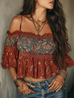 Boho Chic Cold-Shoulder Smocked Blouse