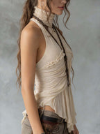 Boho Romance Pleated Halter Neck Chiffon Top
