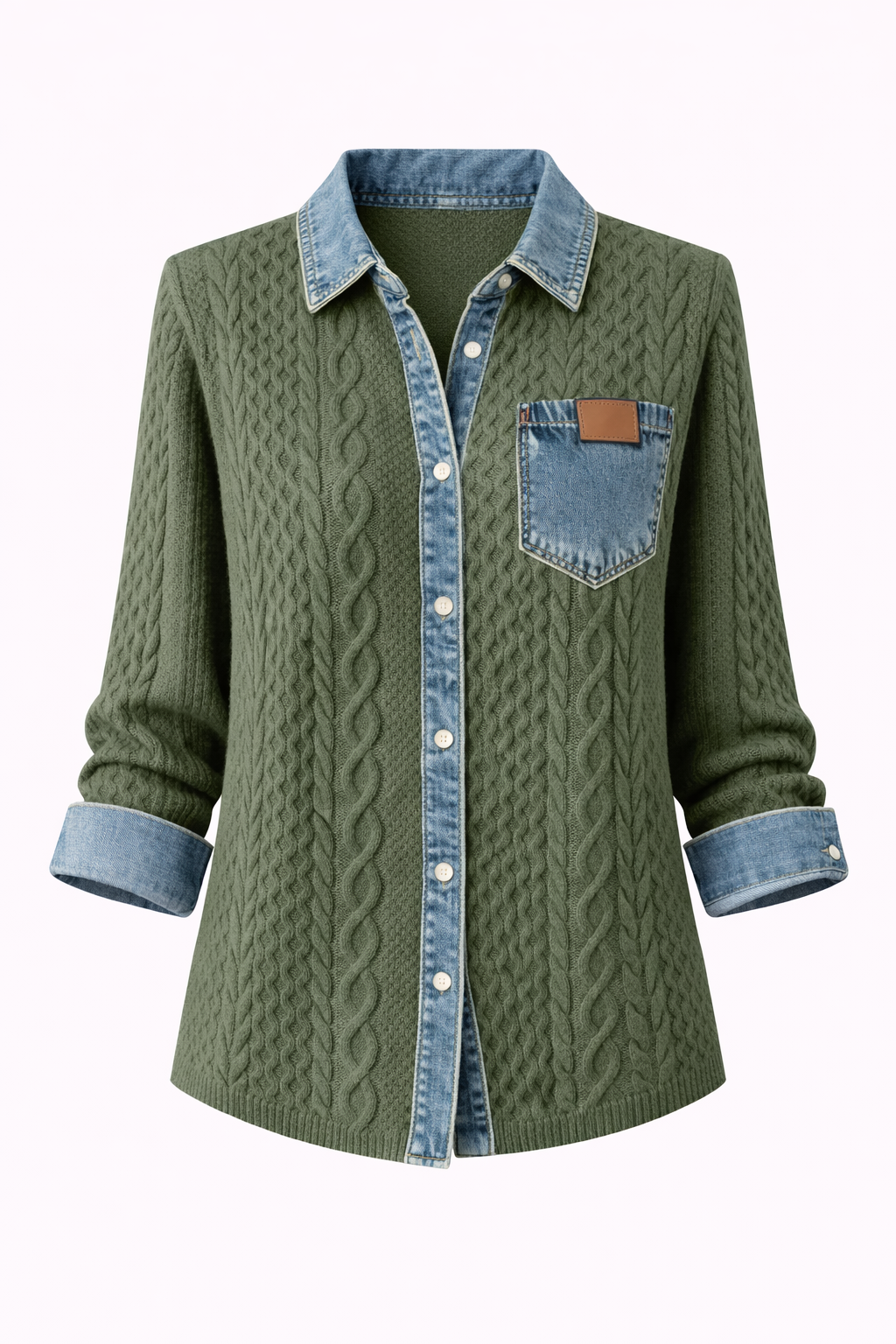 Mila | Cable Knit Denim Cardigan