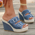 Ada | Denim Wedge Sandals