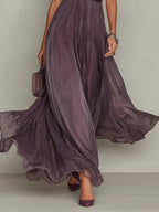 Flavia | Long purple dress with keyhole neckline, chiffon lace trim