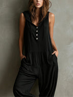 Black Casual Sleeveless Hooded Loose Lantern Jumpsuit
