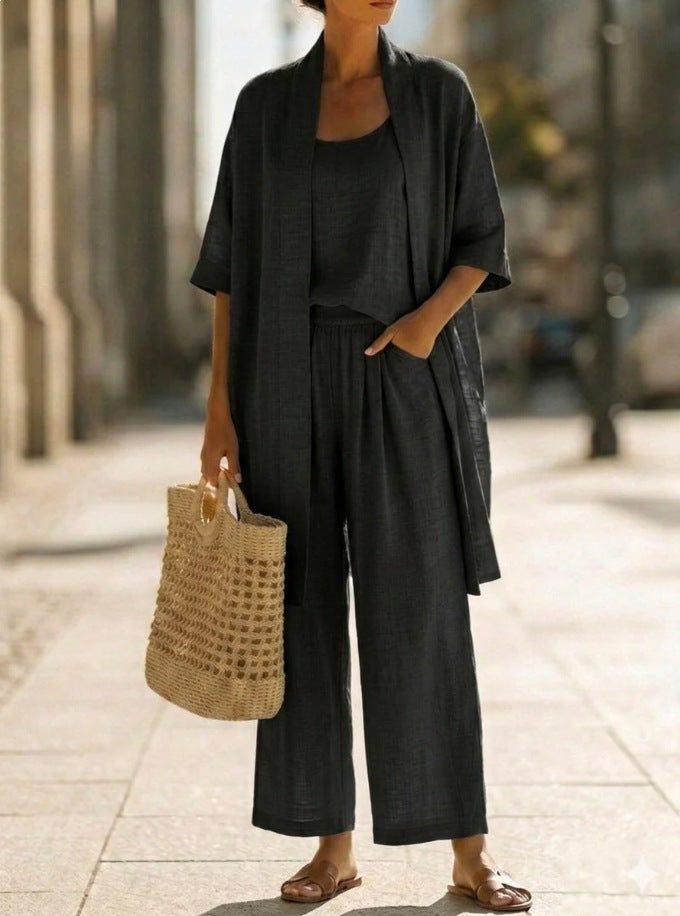 Clara | Relaxed Linen-cotton Three-Piece Set