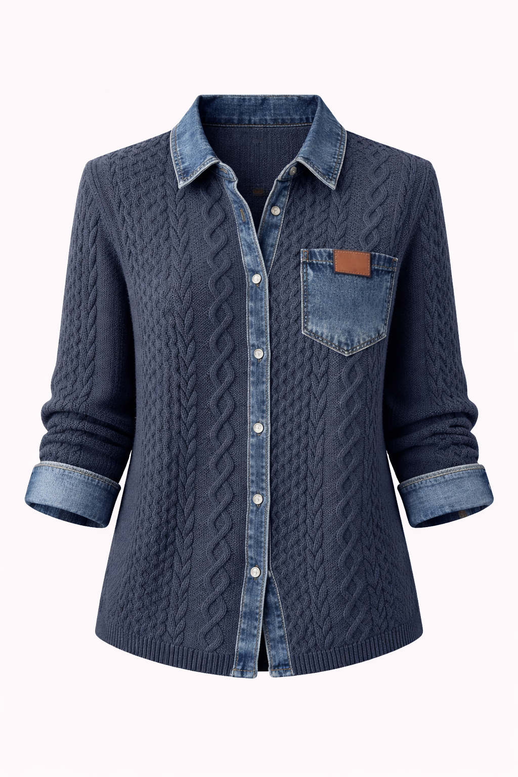Mila | Cable Knit Denim Cardigan